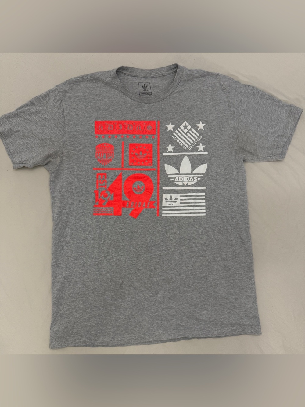 adidas Gray Tee with Red & White Graphic Panels